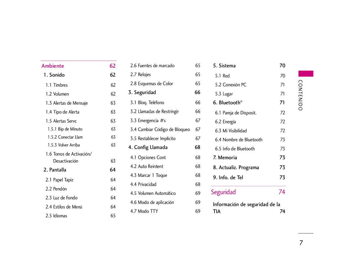 LG Electronics AX245 manual Ambiente, Sistema, Seguridad 