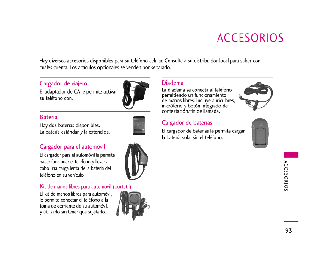 LG Electronics AX245 manual Accesorios 