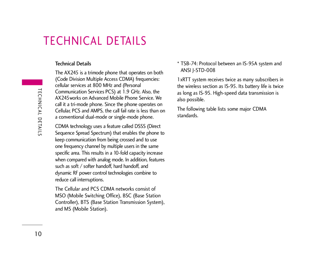 LG Electronics AX245 manual Technical Details 