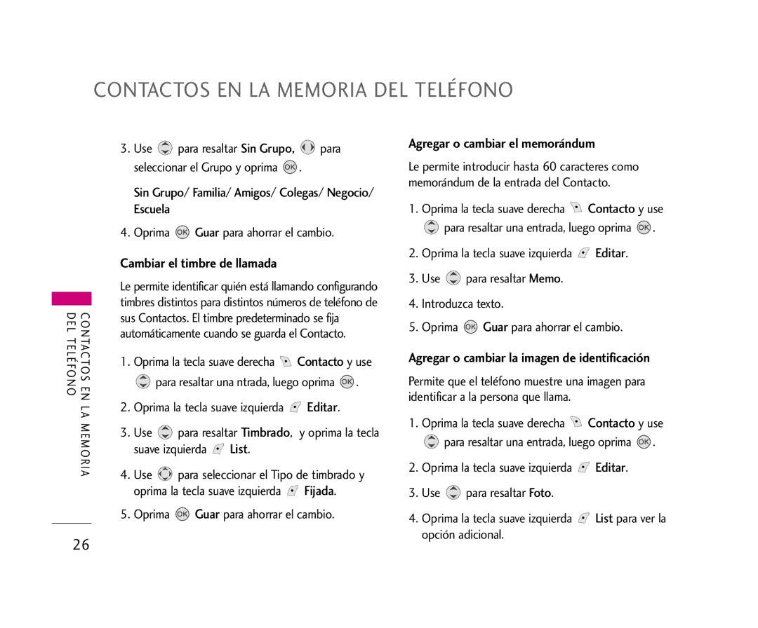 LG Electronics AX245 manual Cambiar el timbre de llamada, Agregar o cambiar el memorándum 