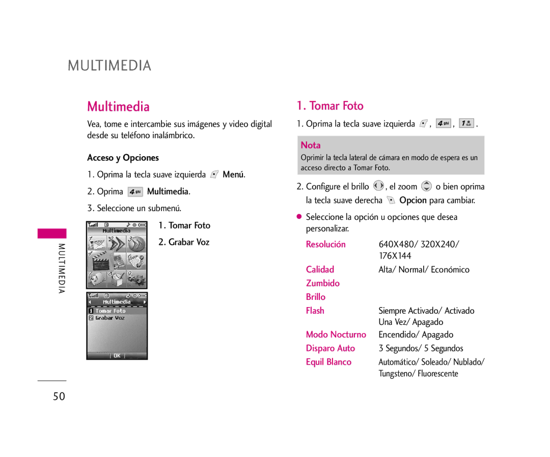 LG Electronics AX245 manual Multimedia, Tomar Foto Grabar Voz 