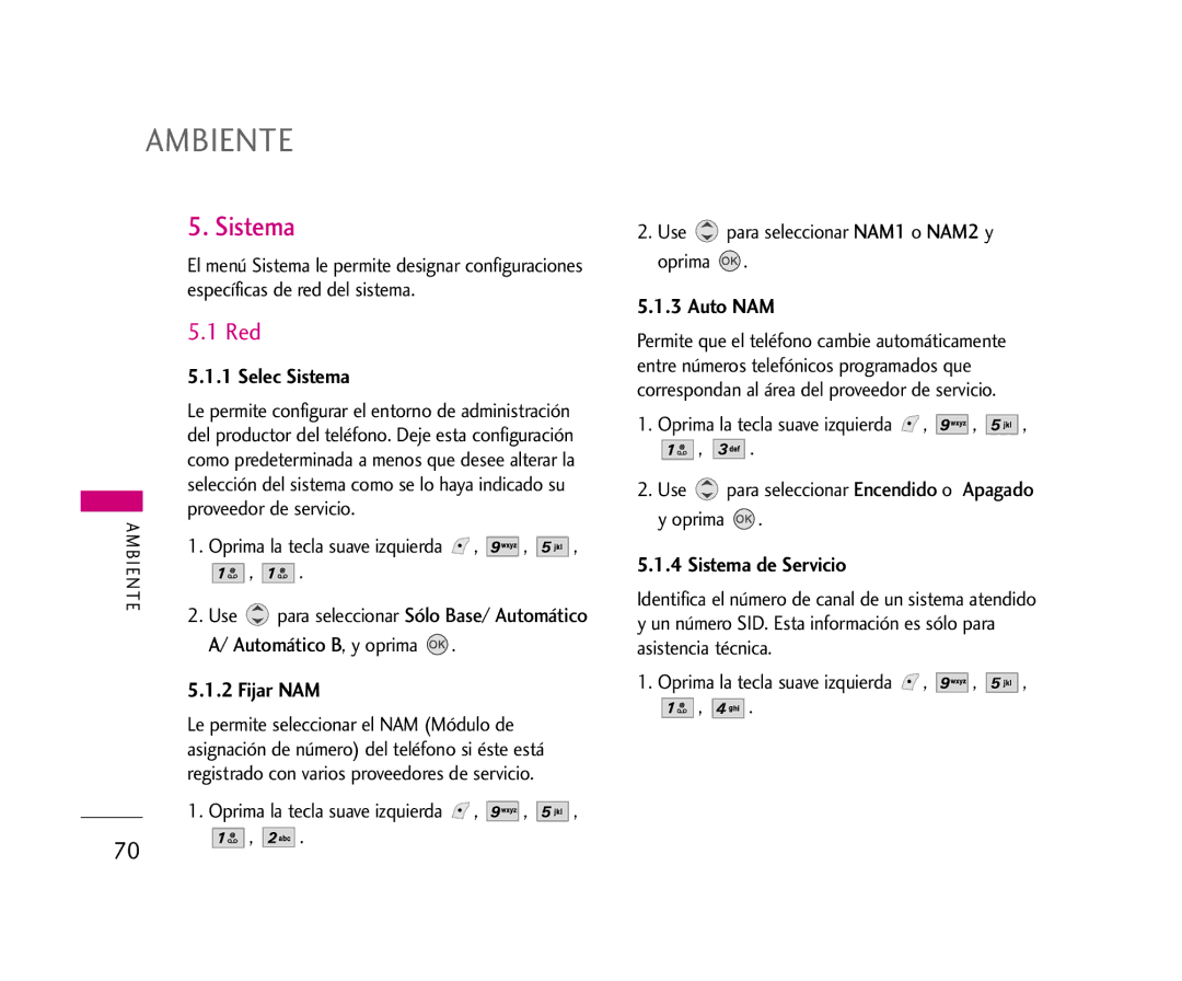 LG Electronics AX245 manual Red, Selec Sistema, Fijar NAM, Sistema de Servicio 