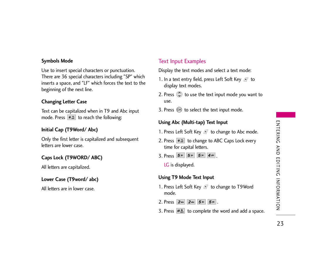 LG Electronics AX245 manual Text Input Examples 
