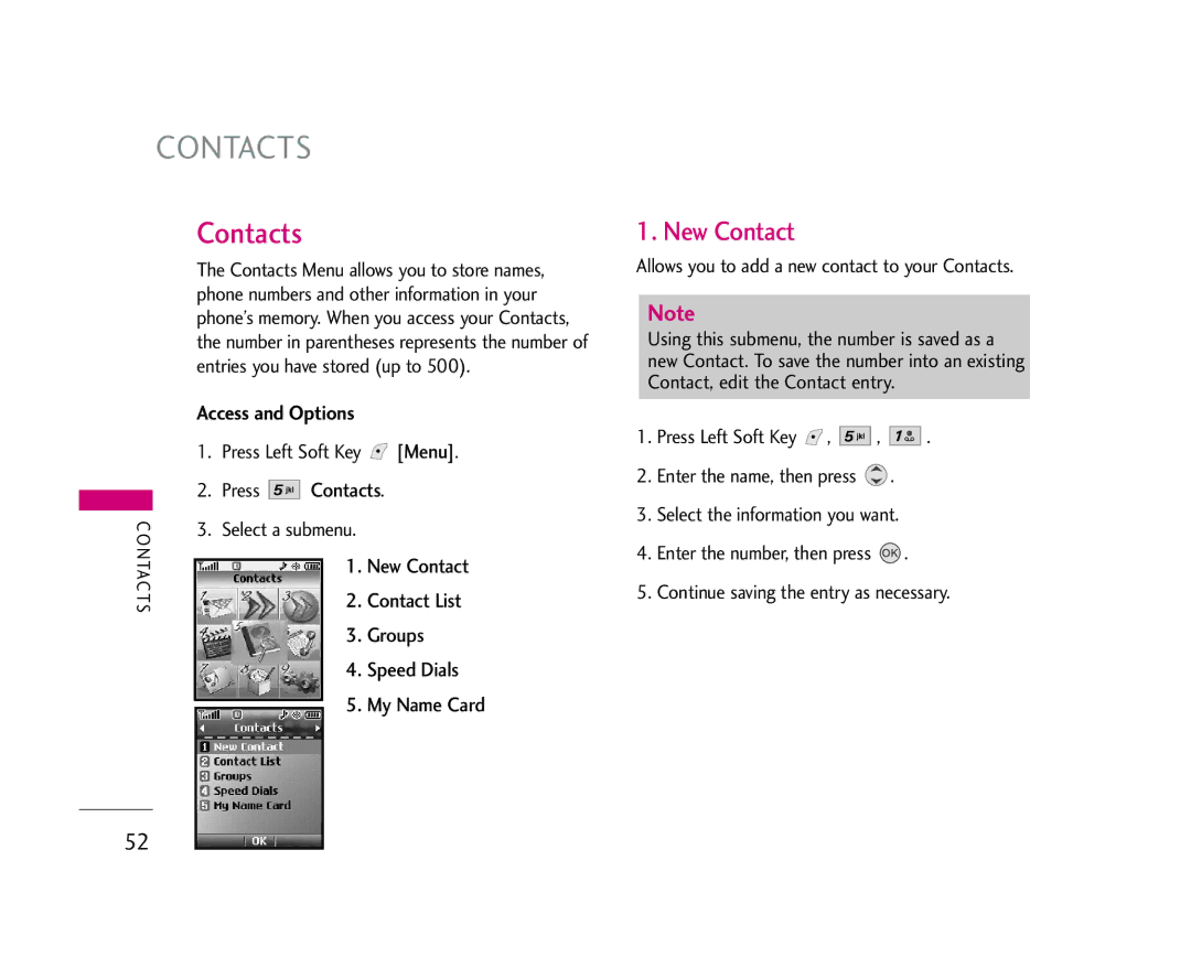 LG Electronics AX245 manual Contacts, New Contact 