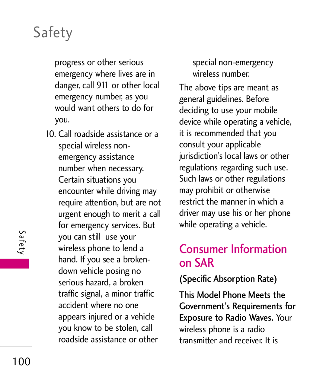 LG Electronics AX260 manual Consumer Information on SAR, Specific Absorption Rate 