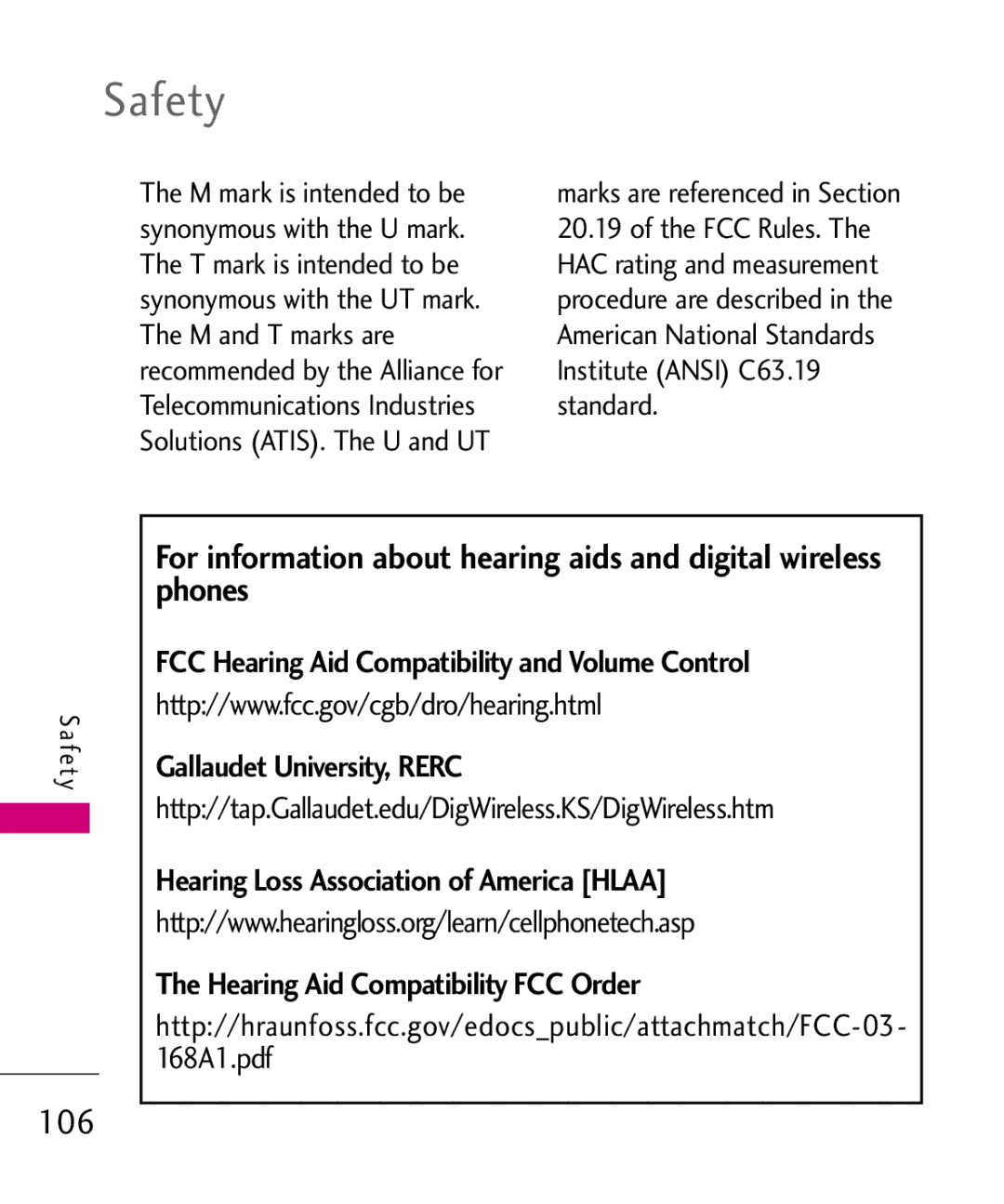 LG Electronics AX260 manual Http//tap.Gallaudet.edu/DigWireless.KS/DigWireless.htm, Marks are referenced in Section 