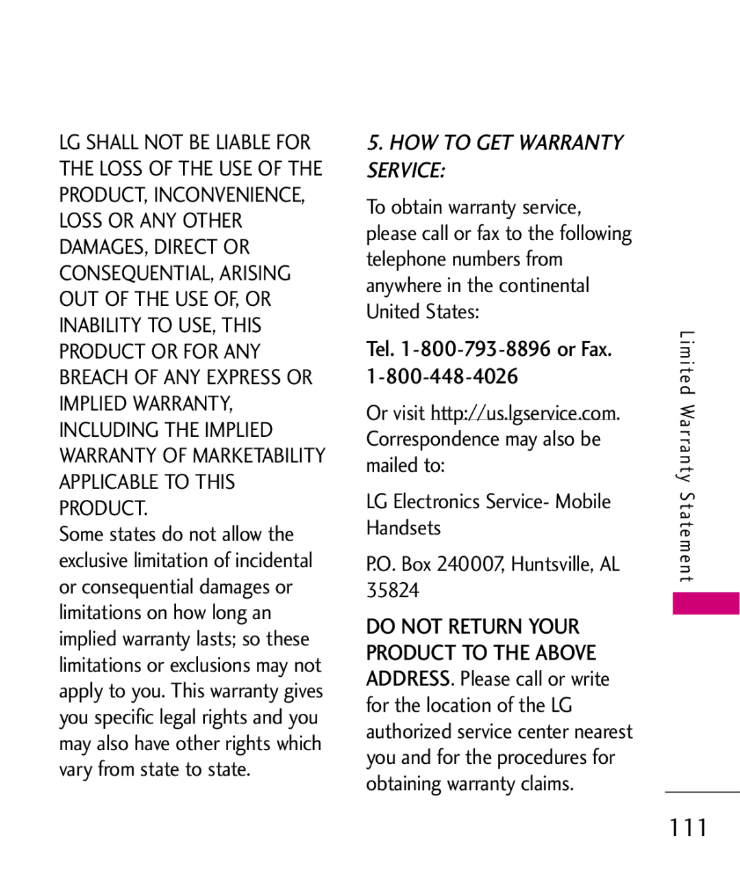 LG Electronics AX260 manual HOW to GET Warranty Service, Tel -800-793-8896 or Fax 