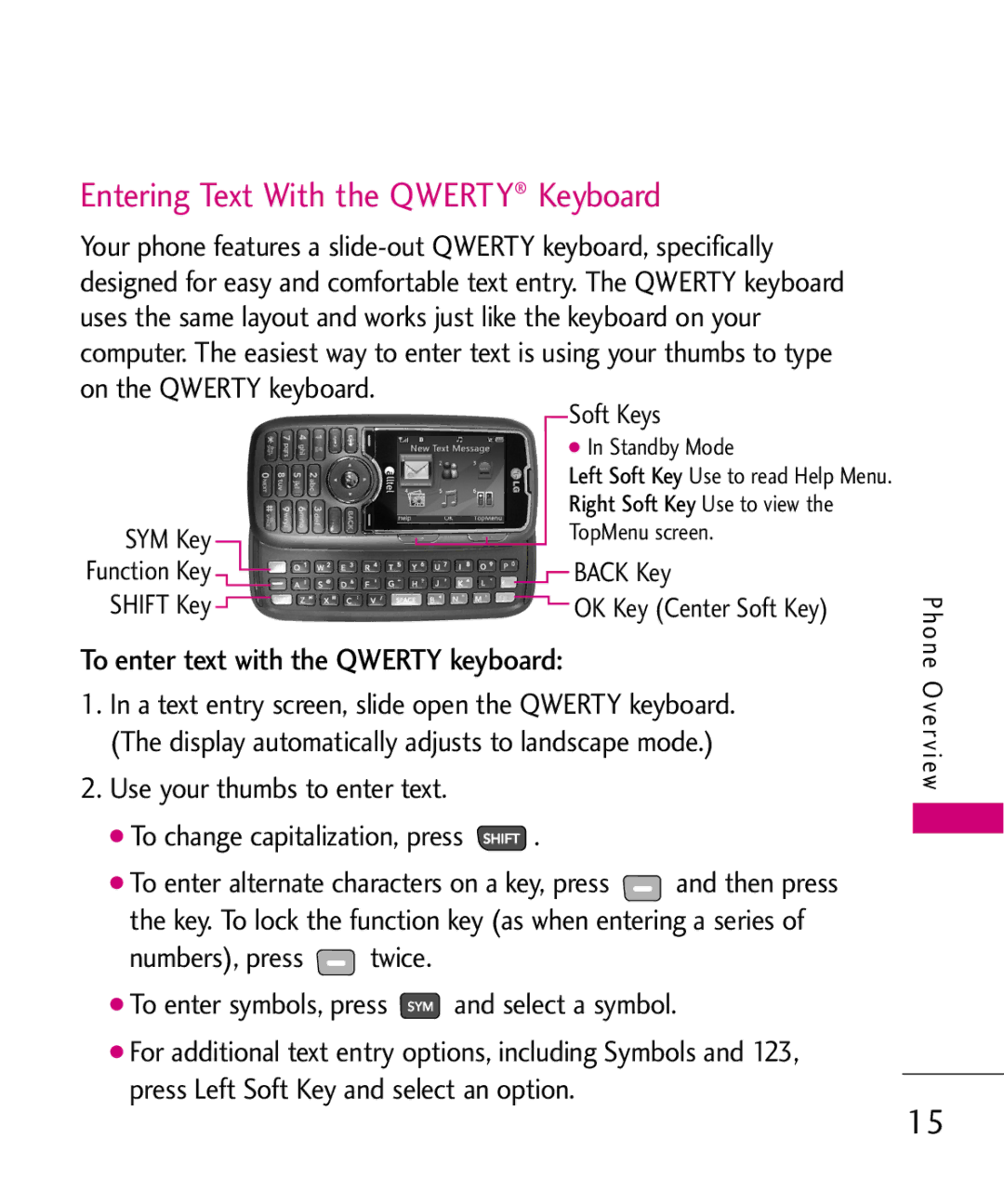 LG Electronics AX260 manual Entering Text With the Qwerty Keyboard, To enter text with the Qwerty keyboard 