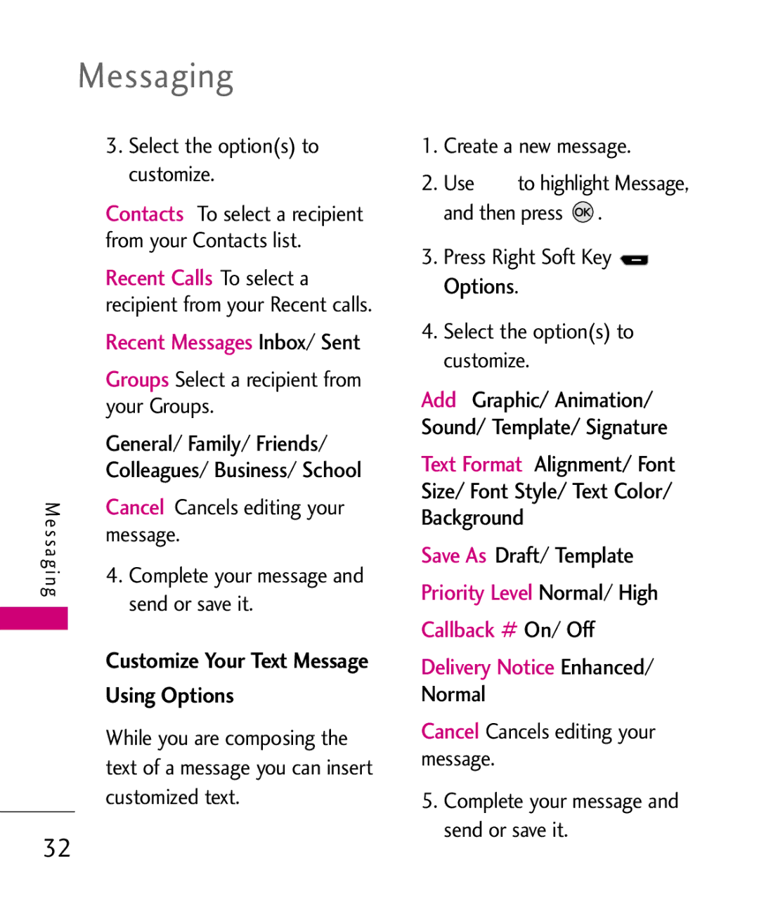 LG Electronics AX260 manual Messaging, Using Options, Normal 