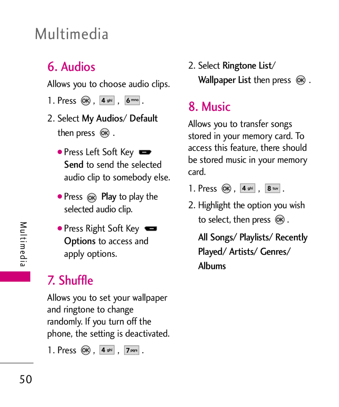 LG Electronics AX260 manual Audios, Shuffle, Music 