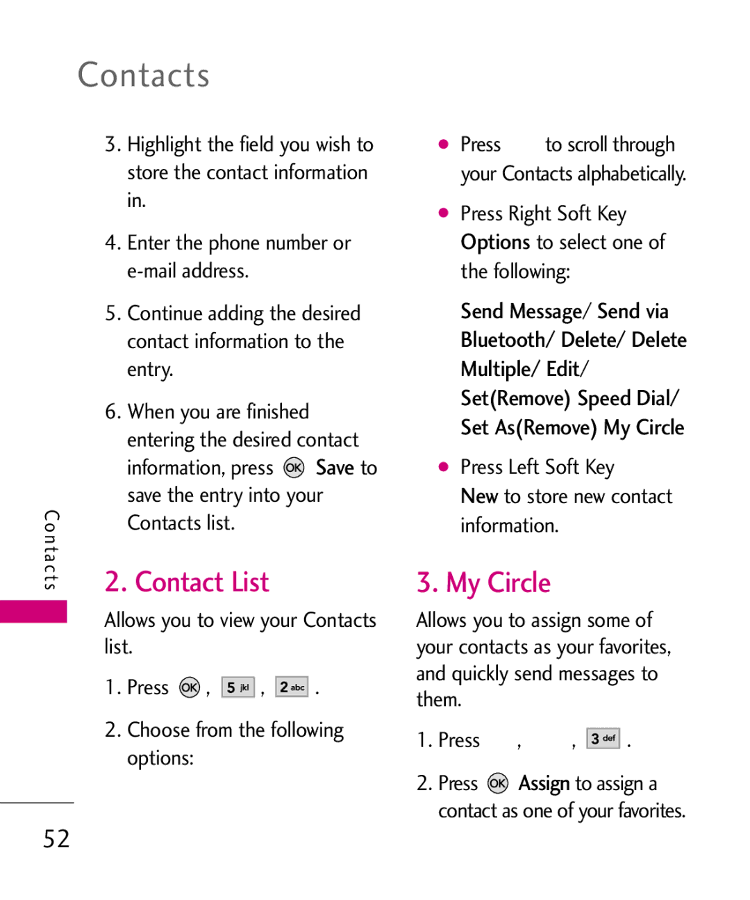 LG Electronics AX260 manual Contact List, My Circle 