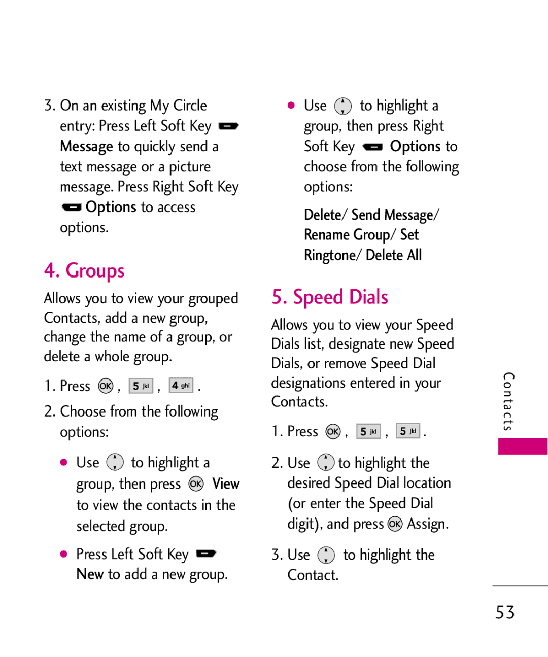 LG Electronics AX260 manual Groups, Speed Dials 