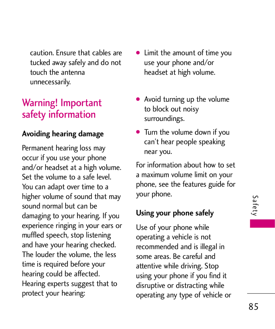 LG Electronics AX260 manual Avoiding hearing damage, Using your phone safely 