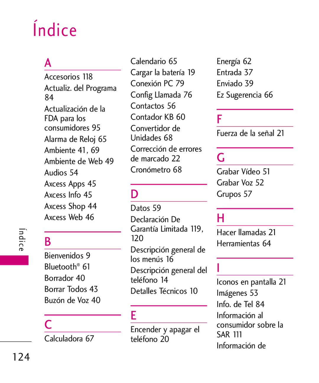 LG Electronics AX260 manual 124 