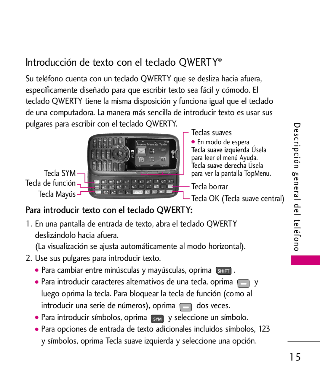 LG Electronics AX260 manual Introducción de texto con el teclado Qwerty, Para introducir texto con el teclado Qwerty 