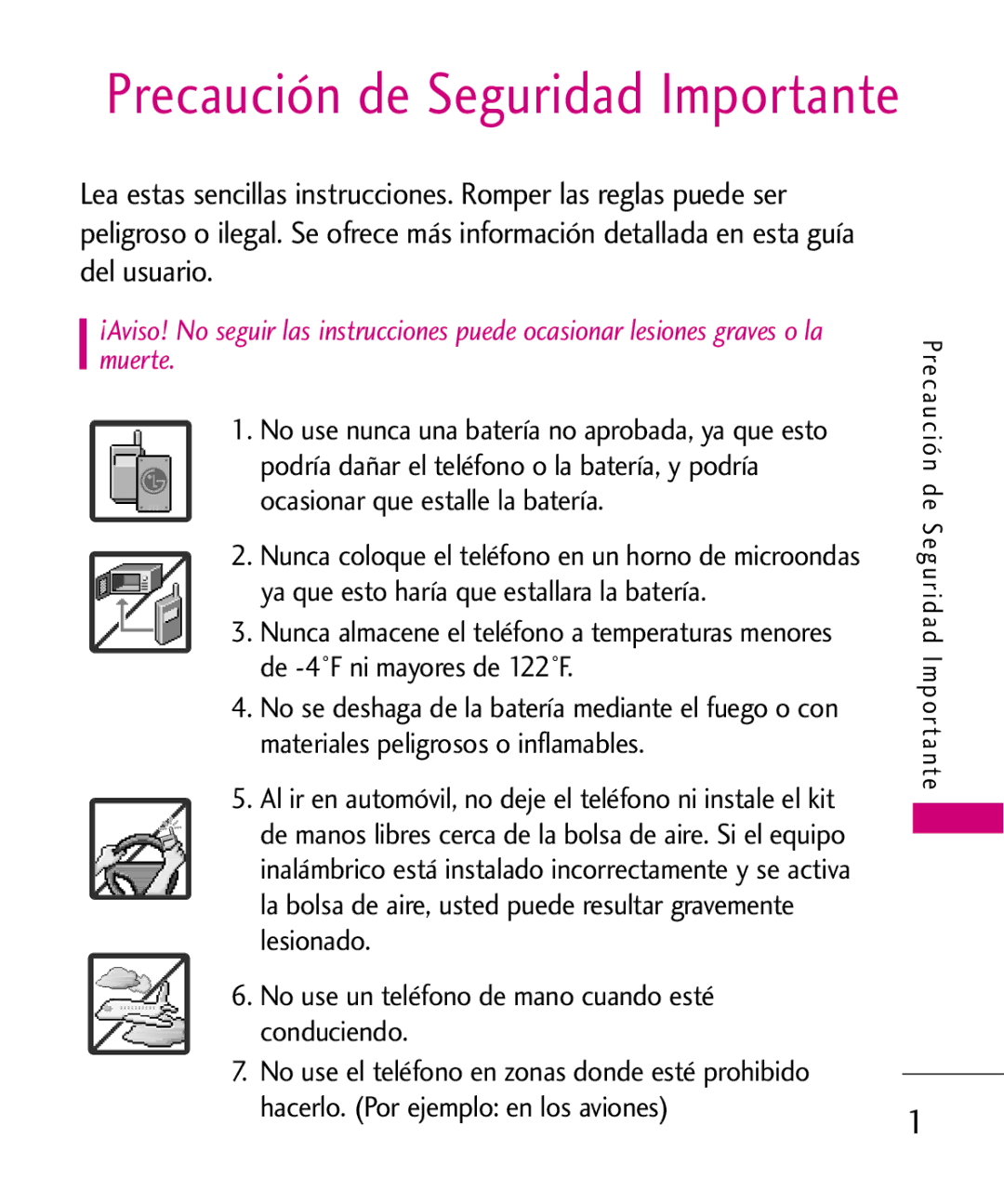 LG Electronics AX260 manual Precaución de Seguridad Importante 