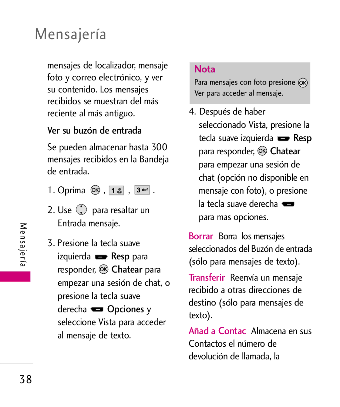 LG Electronics AX260 manual Ver su buzón de entrada, Entrada mensaje, Responder, Al mensaje de texto 