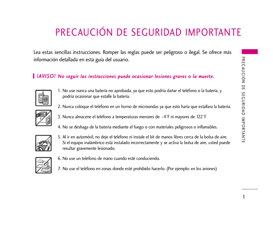 LG Electronics AX275 manual Precaución DE Seguridad Importante 