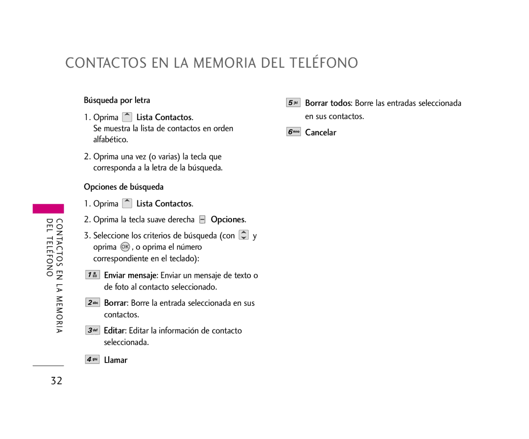 LG Electronics AX275 manual Llamar, Cancelar, Se muestra la lista de contactos en orden alfabético, Opciones de búsqueda 