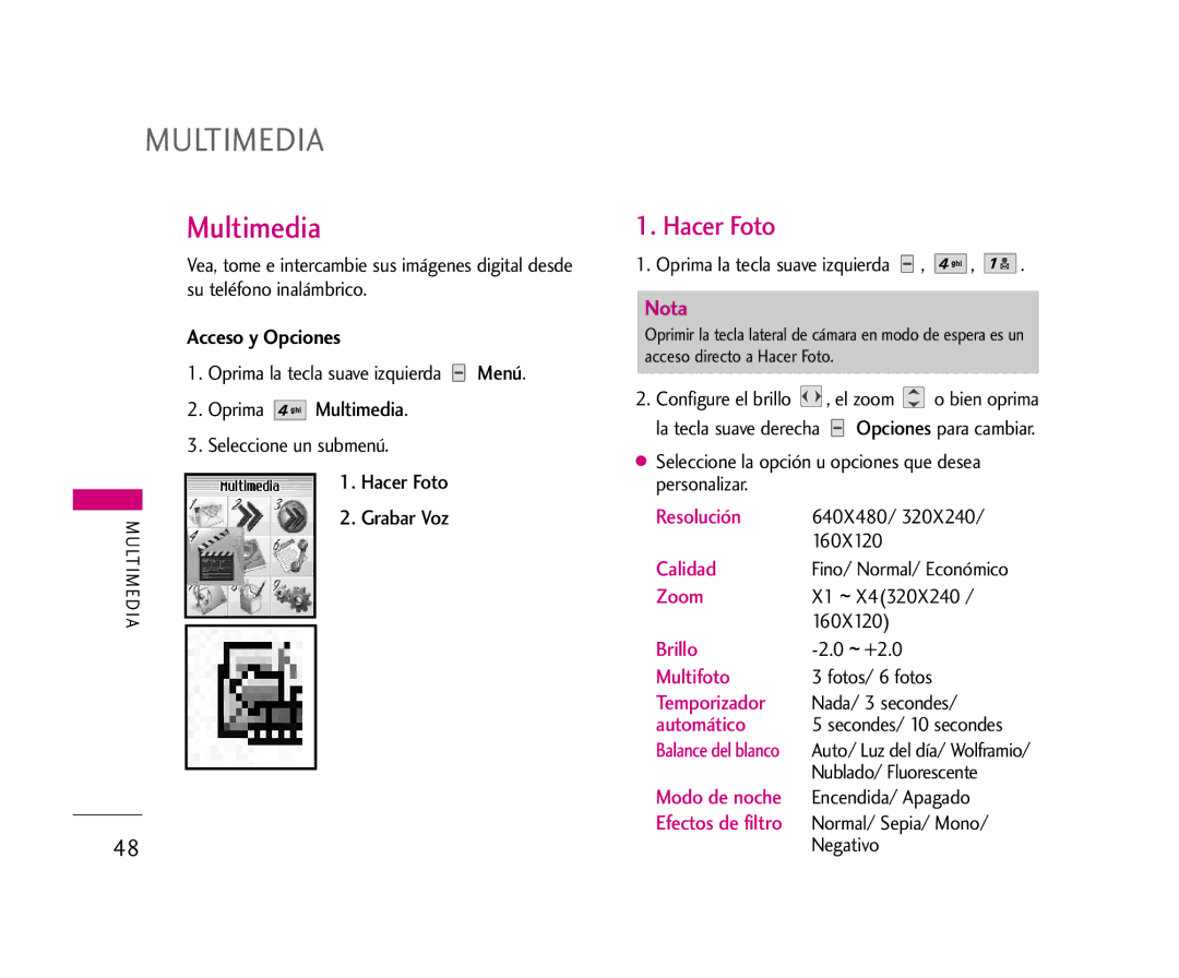 LG Electronics AX275 manual Multimedia, Hacer Foto Grabar Voz 
