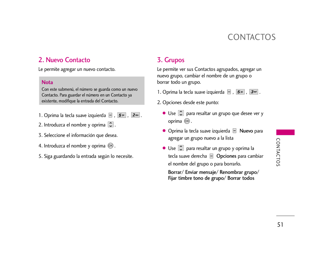 LG Electronics AX275 manual Nuevo Contacto, Grupos, Nuevo para 