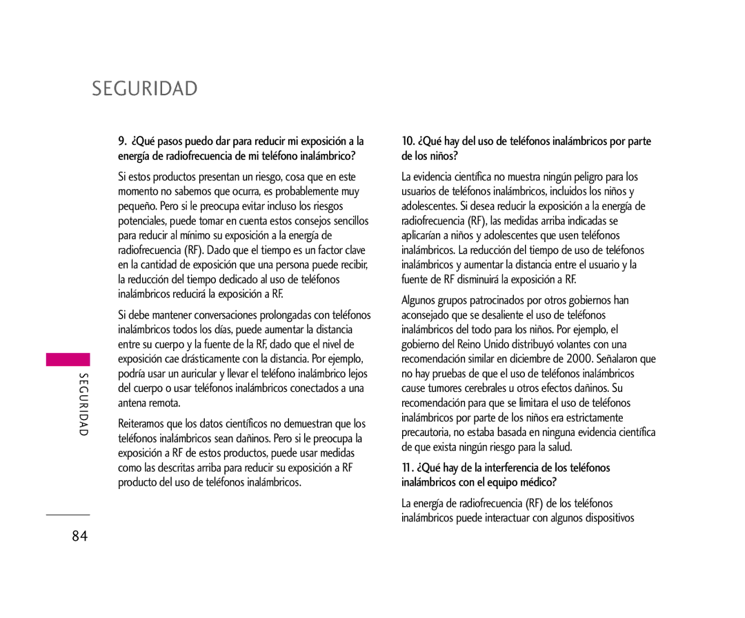 LG Electronics AX275 Inalámbricos reducirá la exposición a RF, Antena remota, Producto del uso de teléfonos inalámbricos 