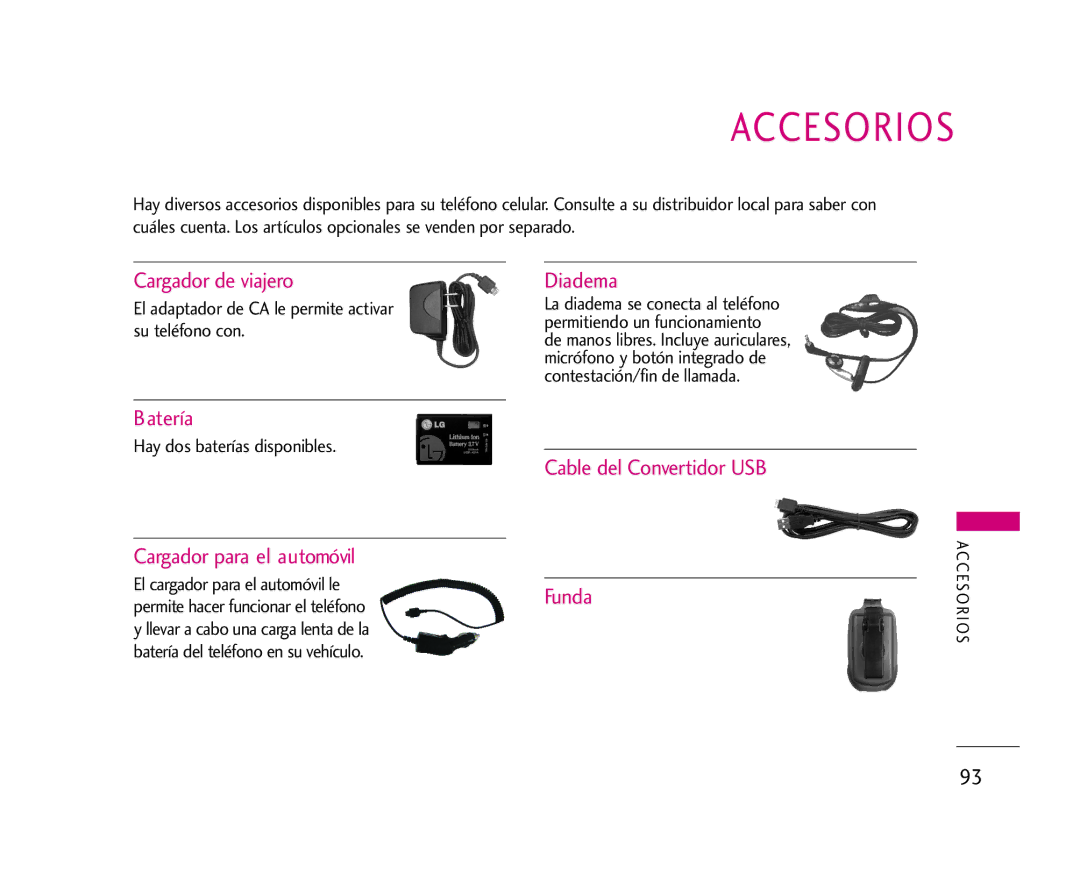 LG Electronics AX275 manual Accesorios 