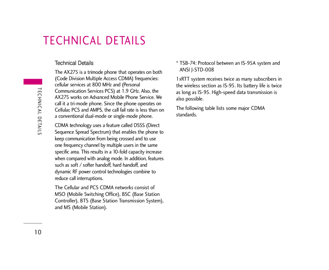 LG Electronics AX275 manual Technical Details 