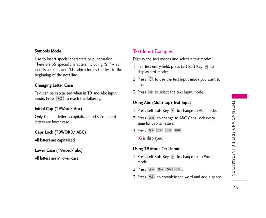 LG Electronics AX275 manual Text Input Examples 