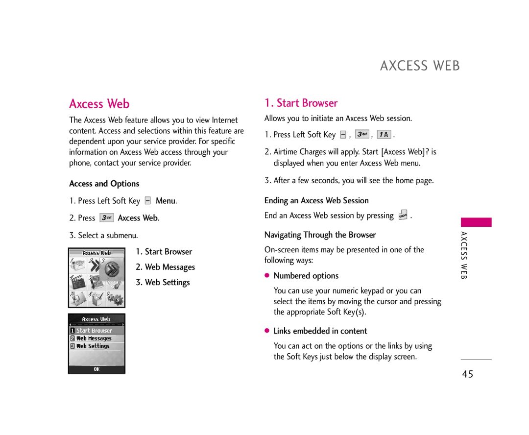 LG Electronics AX275 manual Axcess WEB, Axcess Web, Start Browser 