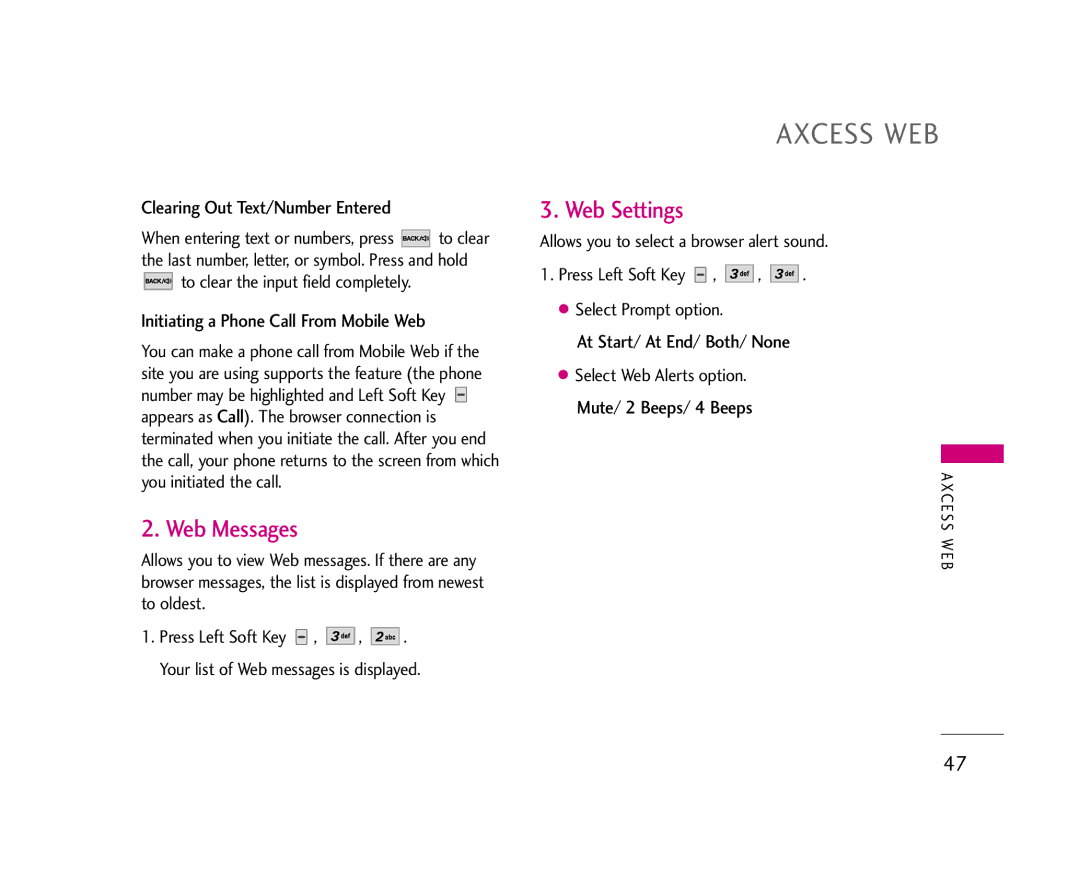 LG Electronics AX275 manual Web Messages, Web Settings 