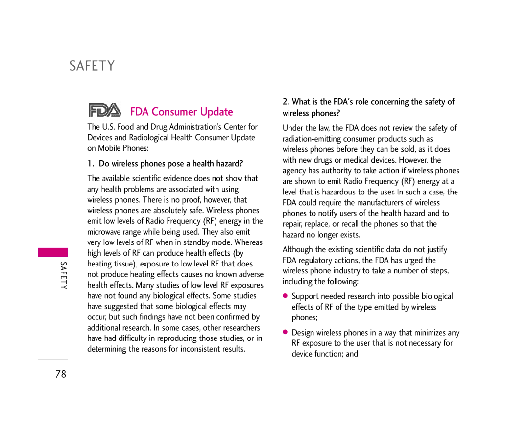 LG Electronics AX275 manual FDA Consumer Update, On Mobile Phones, Do wireless phones pose a health hazard? 