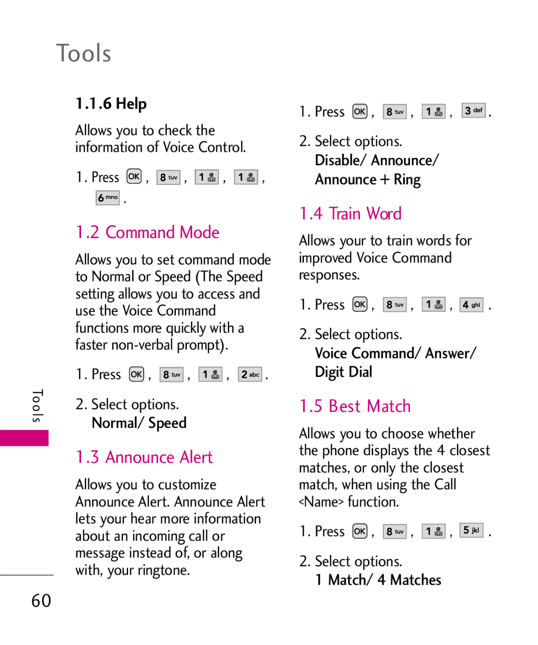 LG Electronics AX310, MMBB0347401 manual Command Mode, Train Word, Best Match Announce Alert, Help, Normal/ Speed 