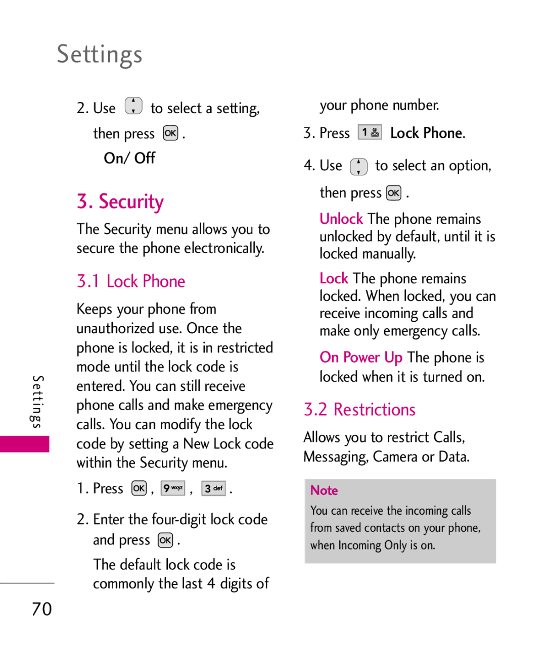 LG Electronics AX310, MMBB0347401 manual Security, Restrictions 