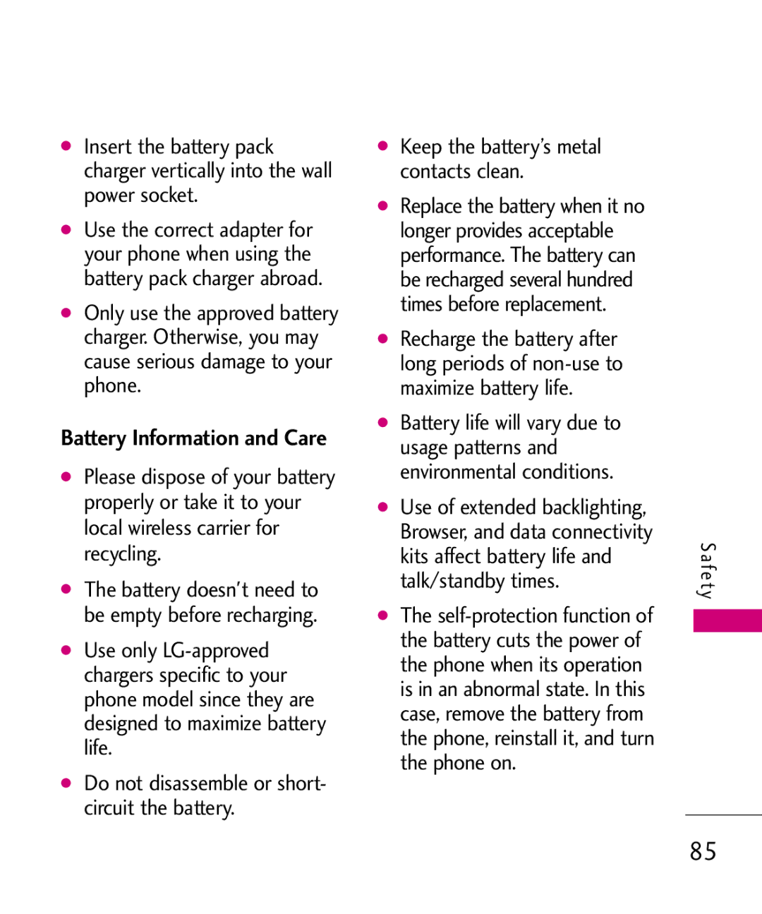 LG Electronics MMBB0347401, AX310 manual Battery Information and Care 