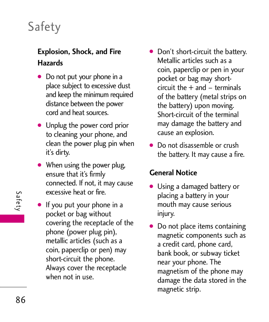 LG Electronics AX310, MMBB0347401 manual Explosion, Shock, and Fire Hazards, General Notice 