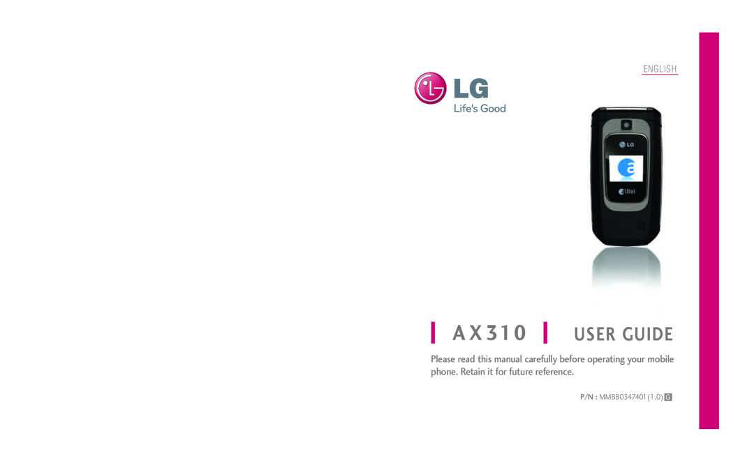 LG Electronics AX310 manual User Guide, English, 3 X A, P/N MMBB03474011.0 