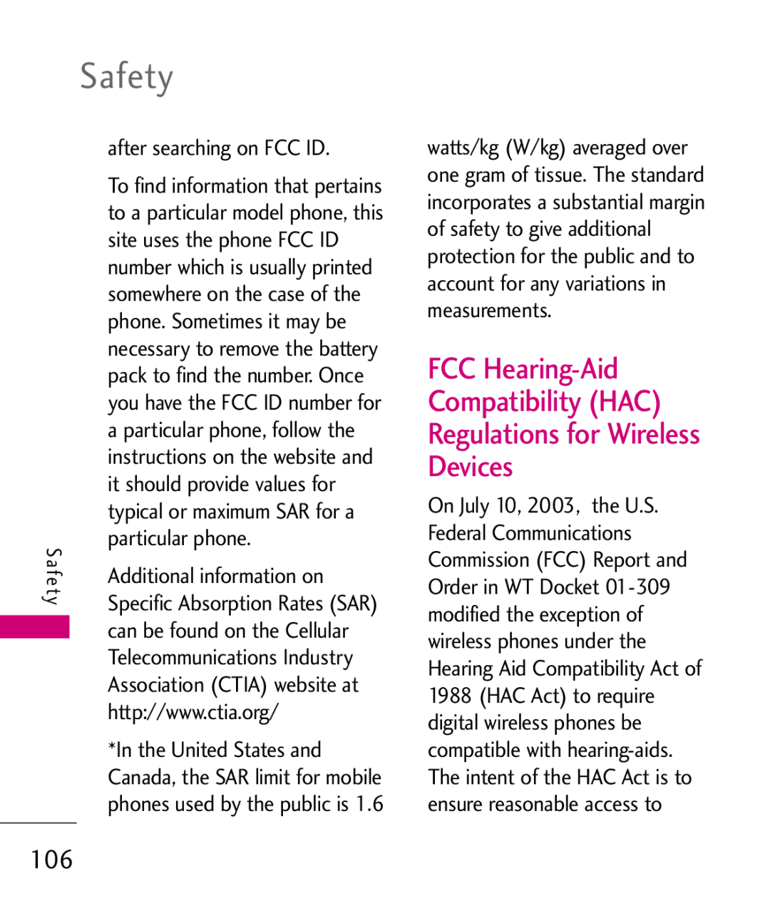 LG Electronics AX310 FCC Hearing-Aid Compatibility HAC Regulations for Wireless Devices, Safety, after searching on FCC ID 
