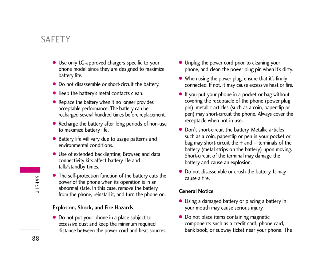 LG Electronics AX355 manual Explosion, Shock, and Fire Hazards, General Notice 