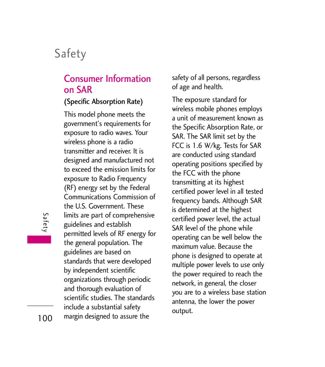 LG Electronics AX380 manual Consumer Information on SAR, Specific Absorption Rate 