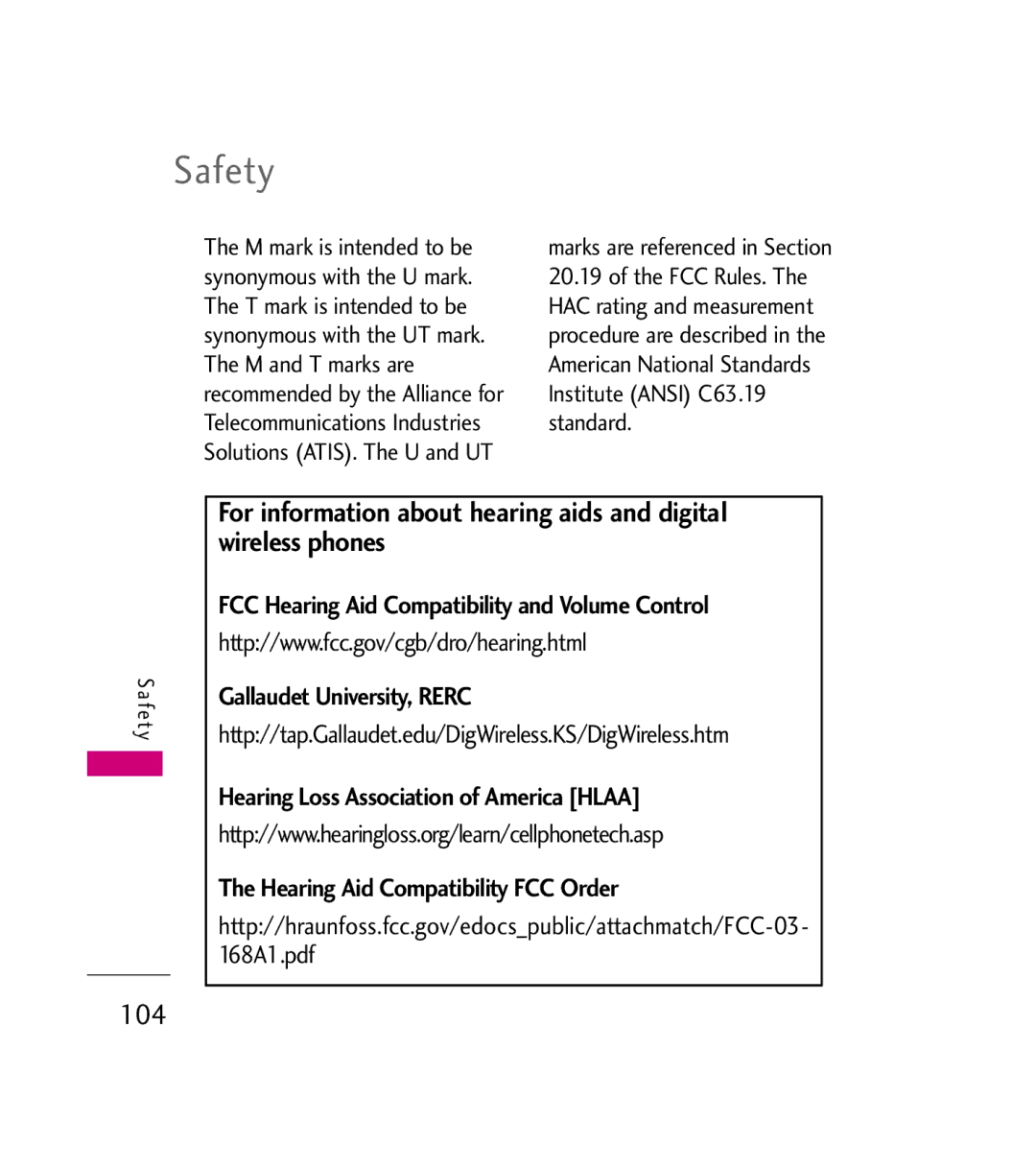 LG Electronics AX380 manual Http//tap.Gallaudet.edu/DigWireless.KS/DigWireless.htm, Marks are referenced in Section 