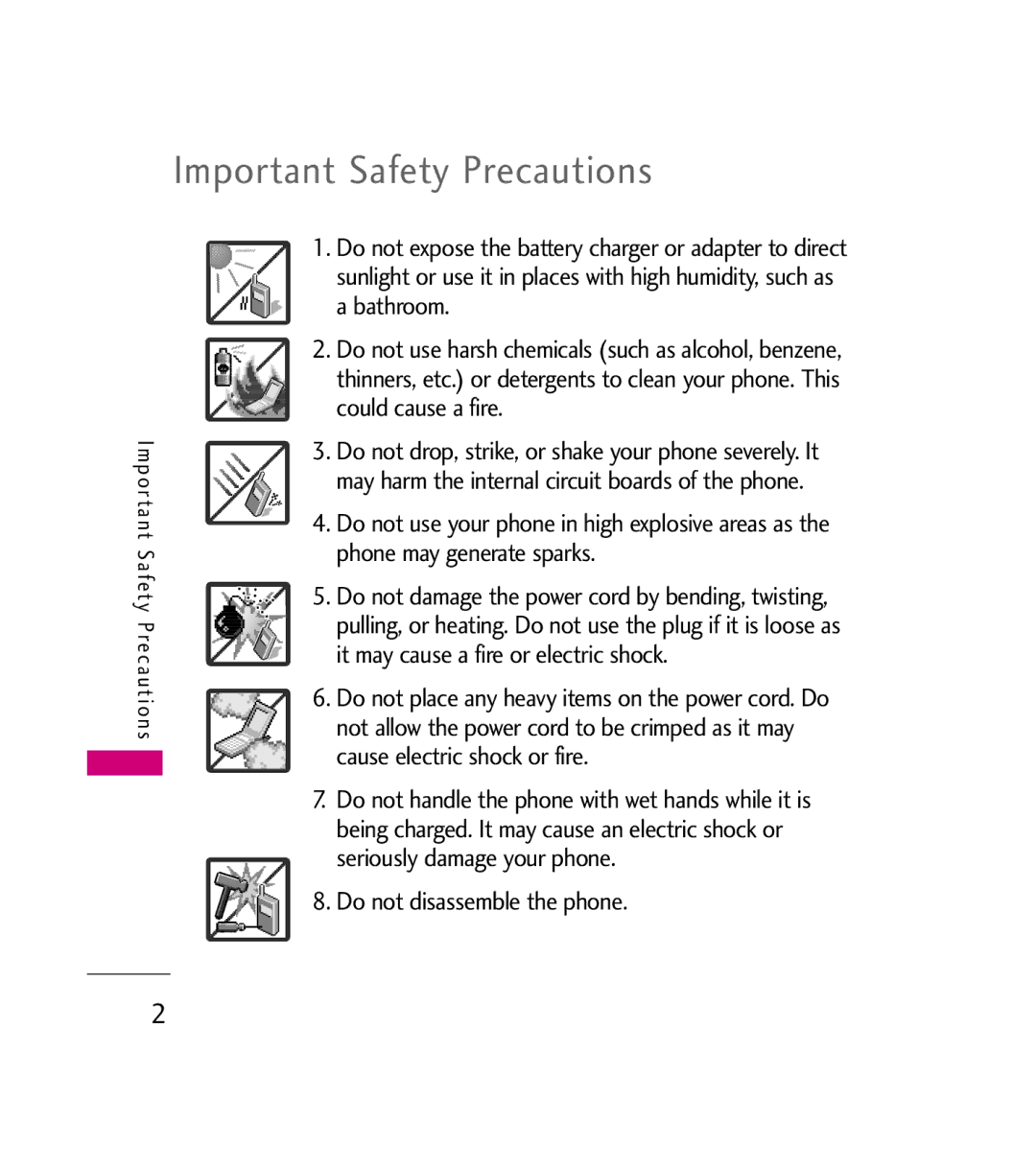 LG Electronics AX380 manual Important Safety Precautions, Do not disassemble the phone 