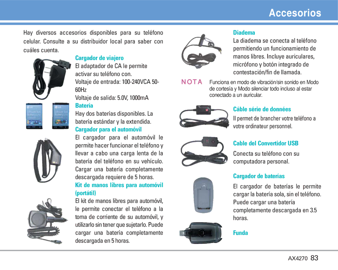 LG Electronics AX4270 manual Accesorios 