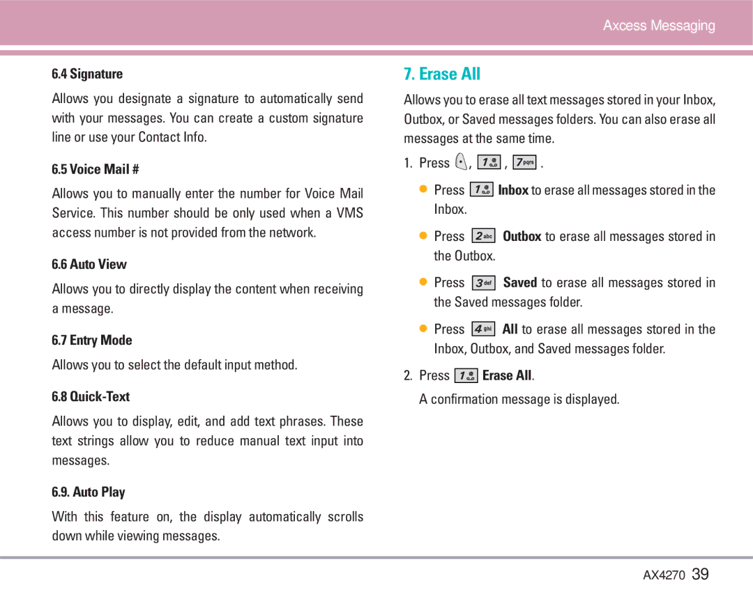 LG Electronics AX4270 manual Erase All 