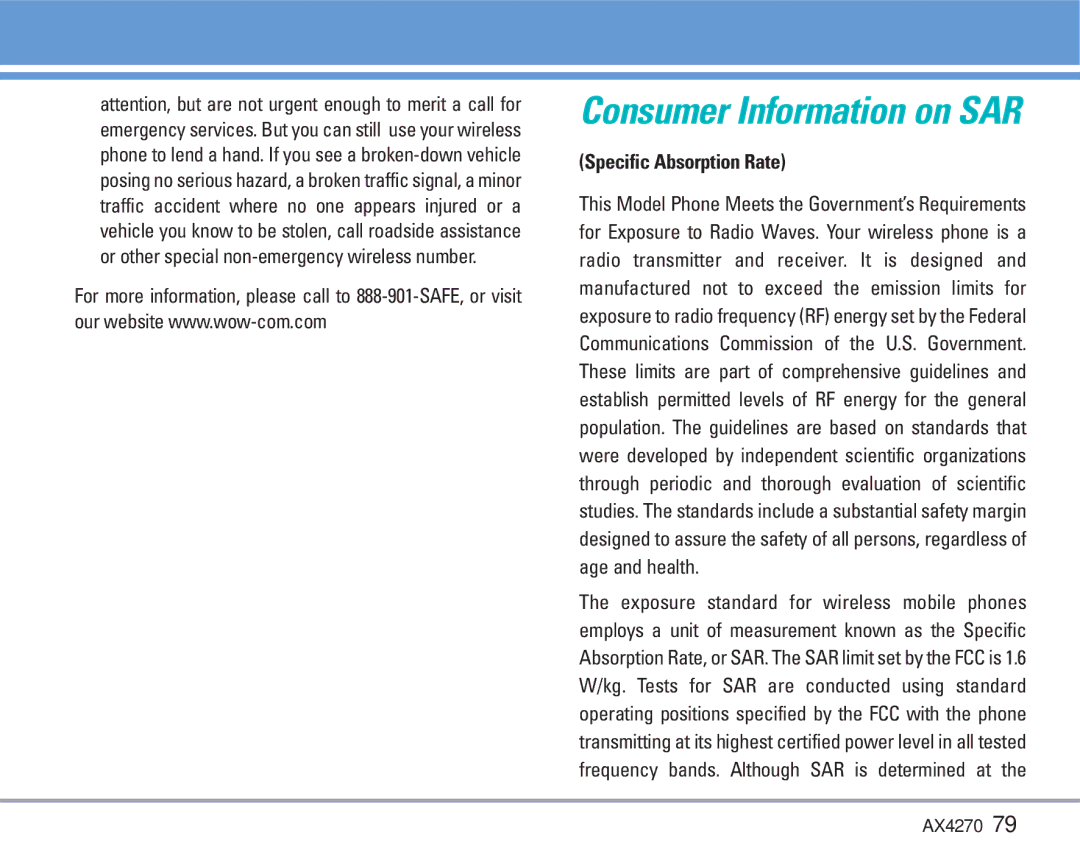 LG Electronics AX4270 manual Consumer Information on SAR, Specific Absorption Rate 