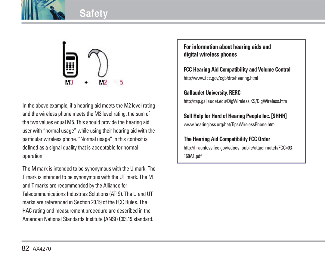 LG Electronics AX4270 manual Gallaudet University, Rerc, Hearing Aid Compatibility FCC Order 