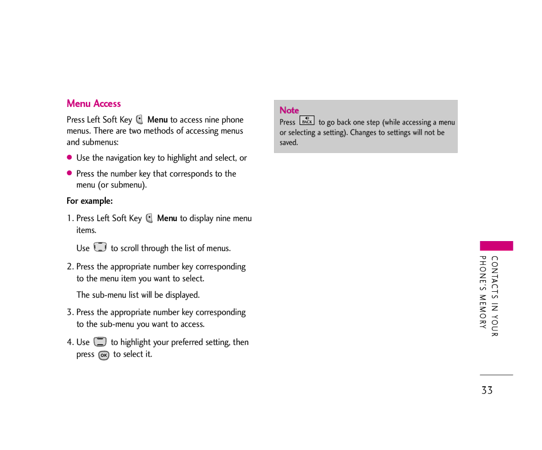 LG Electronics AX490 manual Menu Access, For example, Sub-menu list will be displayed 