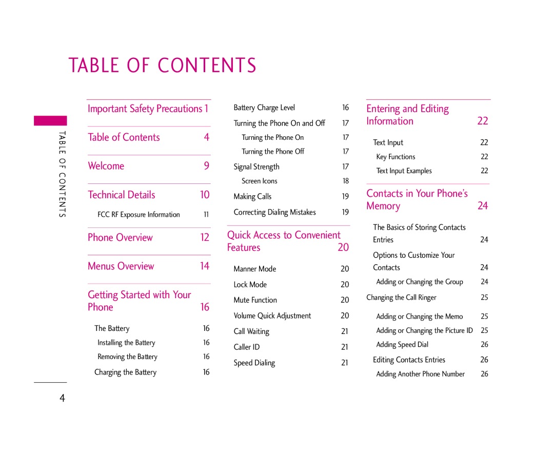 LG Electronics AX490 manual Table of Contents 