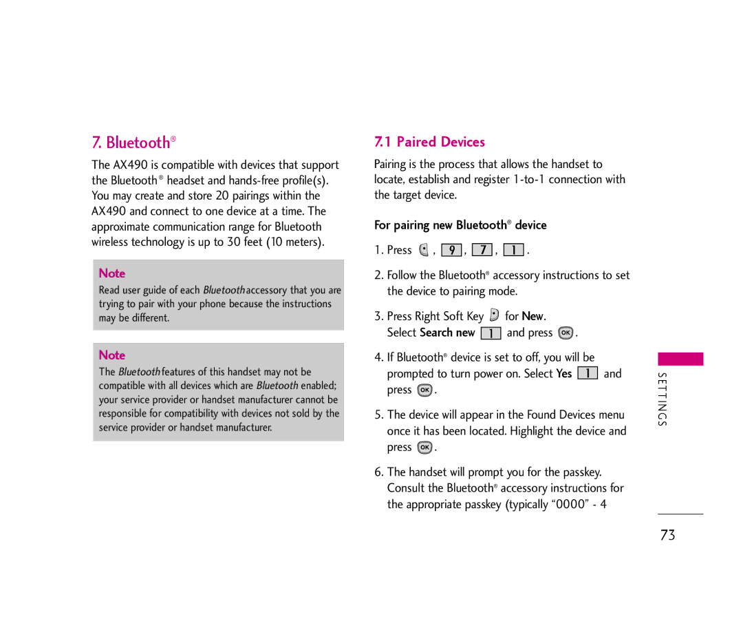 LG Electronics AX490 manual Paired Devices, For pairing new Bluetooth device 