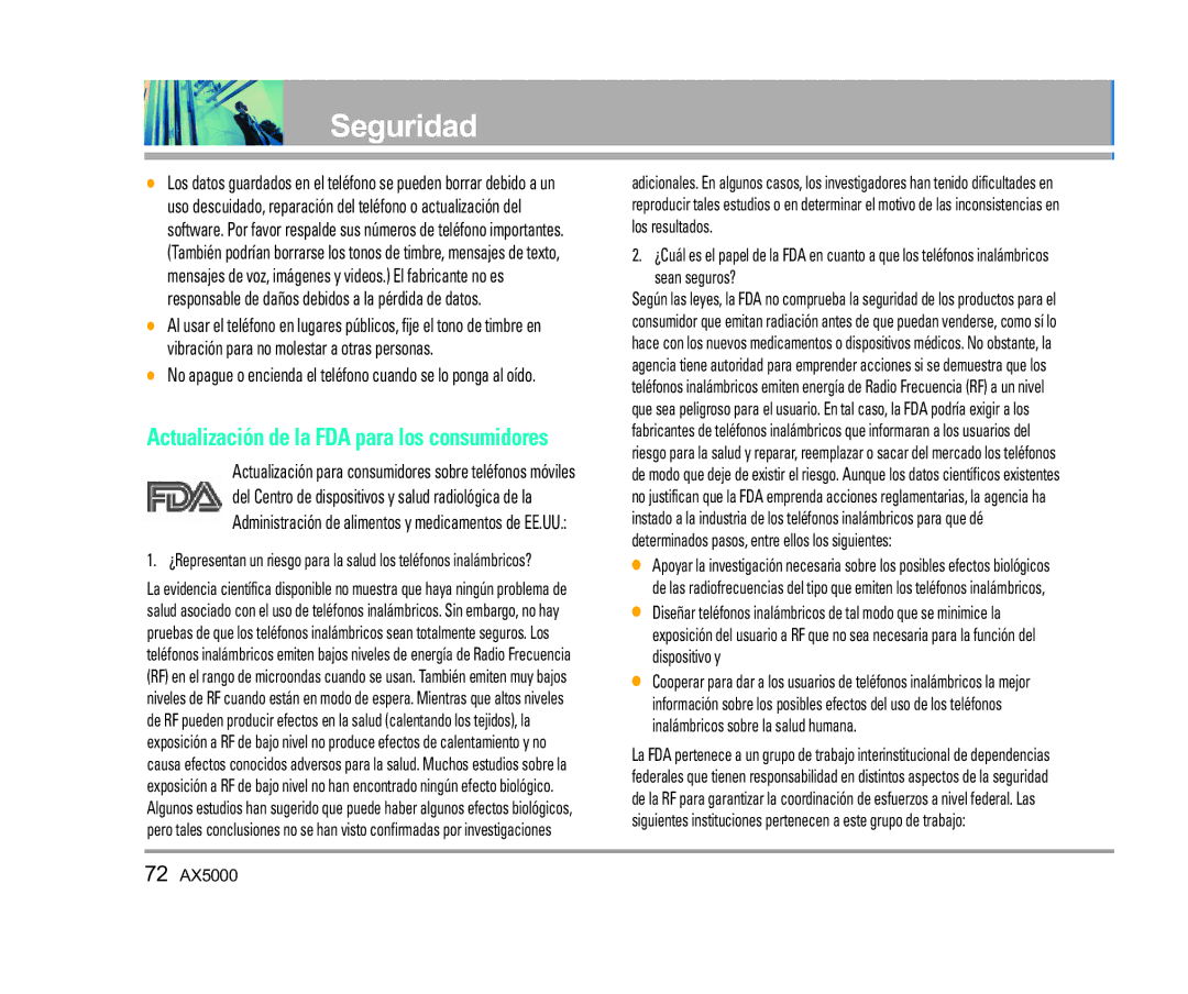 LG Electronics AX5000 manual Actualización de la FDA para los consumidores 